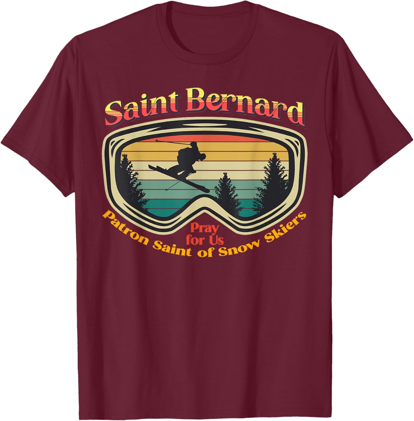 Saint Bernard of Montjoux Vintage Sunset Snow Ski T-Shirt - T-Shirt | Maroon