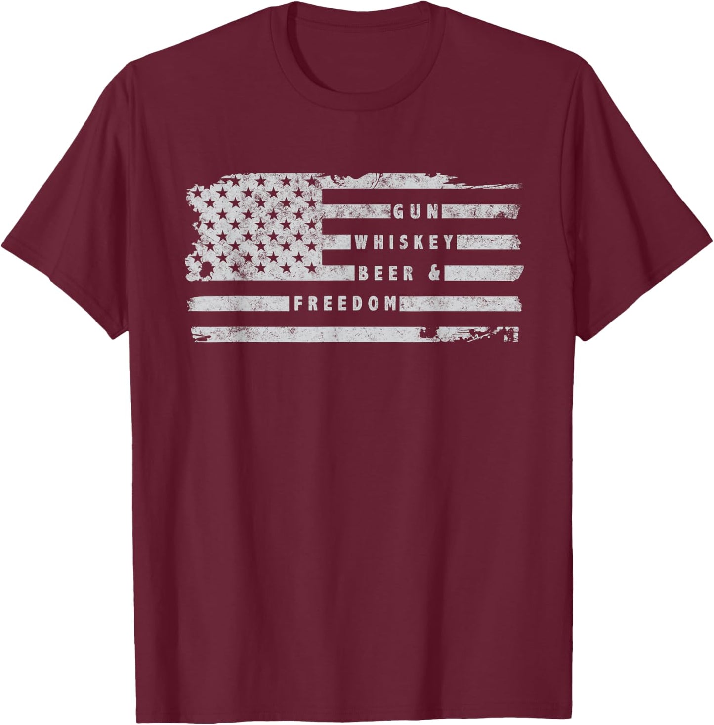 Gun Whiskey Beer and Freedom American Flag T-Shirt - T-Shirt | Maroon
