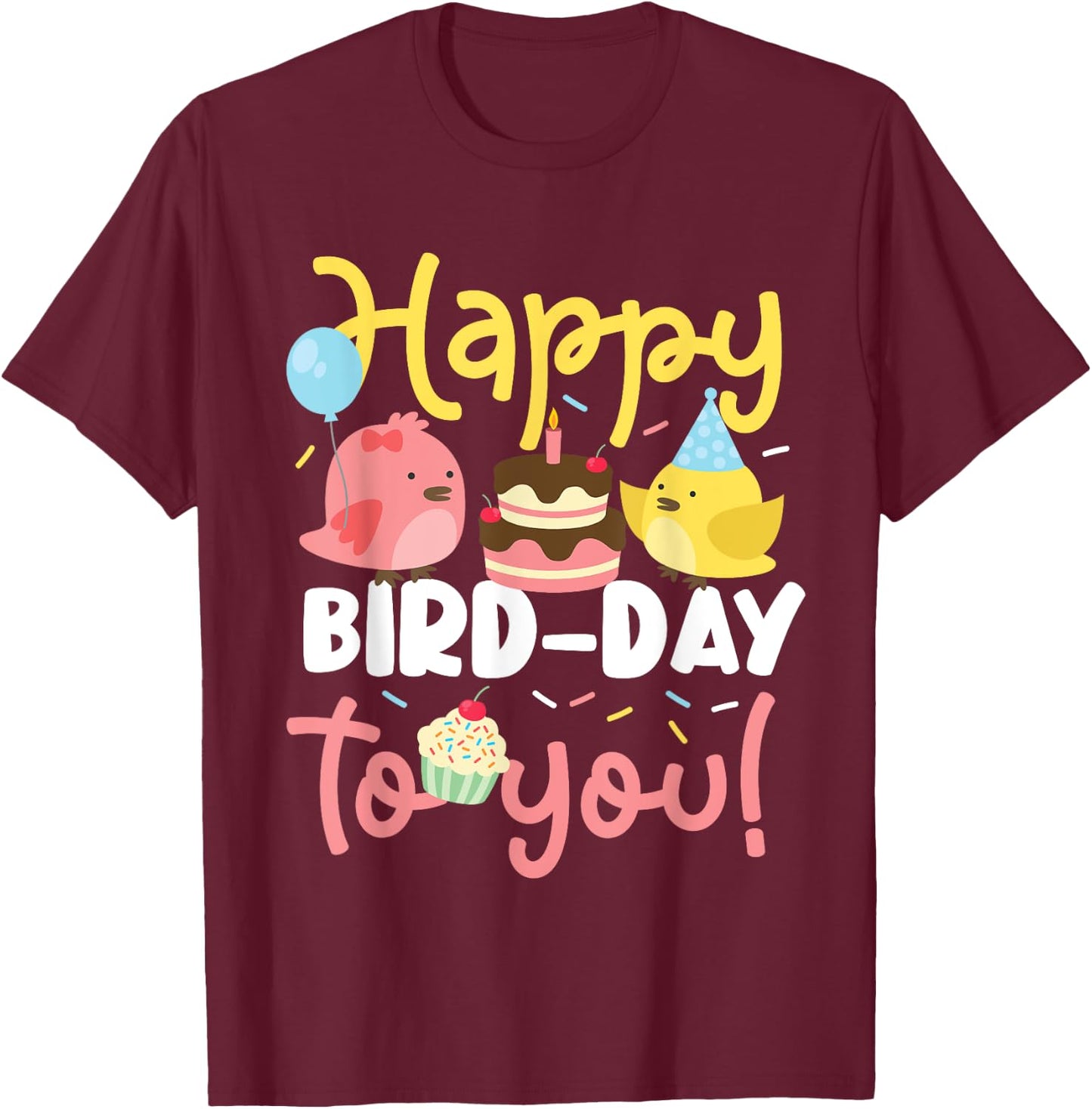 Happy bird day birds for a children's birthday party T-Shirt - T-Shirt | Maroon