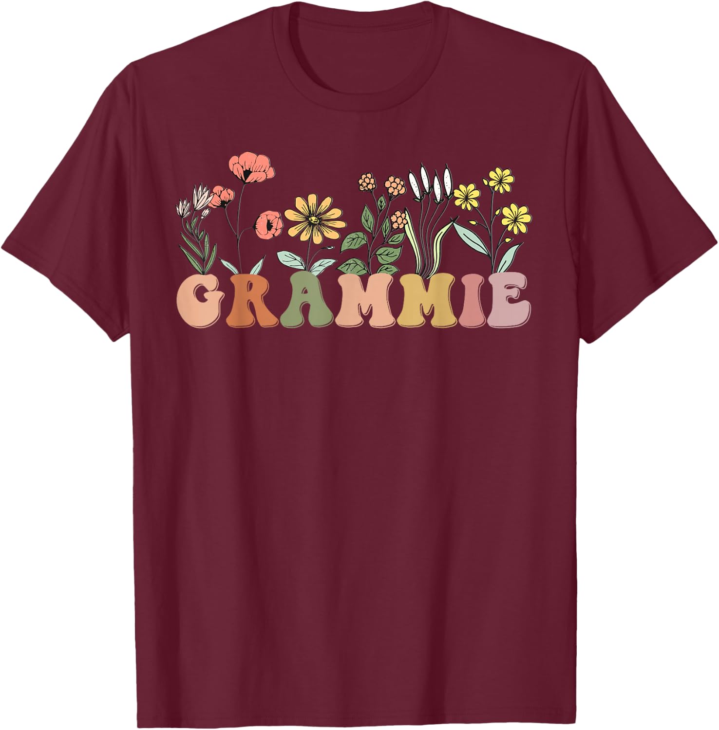 Wildflower Grammie , Family Love Grandma T-Shirt - T-Shirt | Maroon