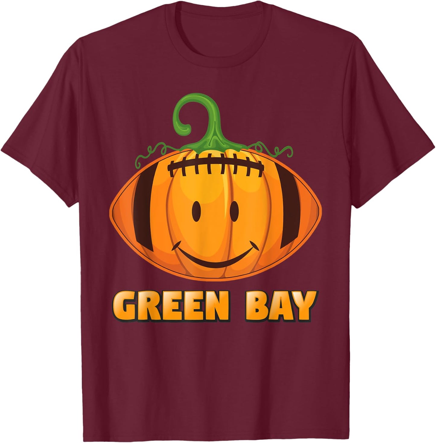 Pumpkin Halloween Costume Green Bay Football Cool Smile Face T-Shirt - T-Shirt | Maroon