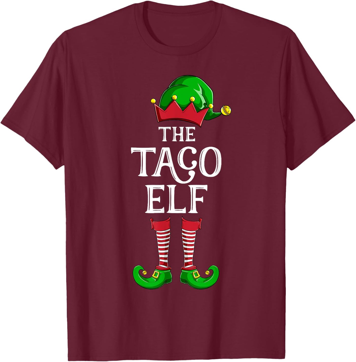 Taco Elf Matching Family Group Christmas Party Pajama T-Shirt - T-Shirt | Maroon