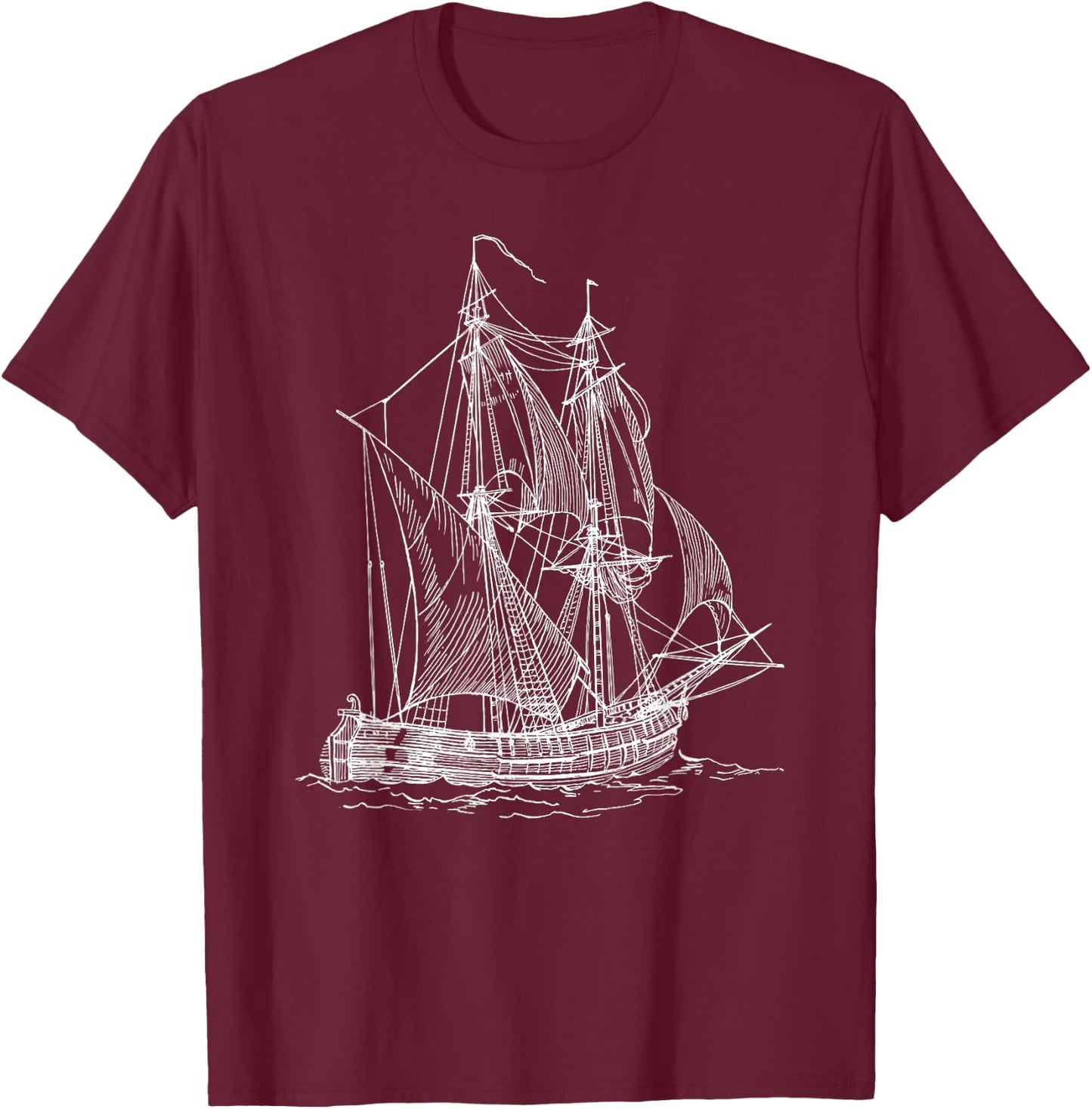 Vintage Sailboat Ship Nautical Yacht Gift travel lovers T-Shirt - T-Shirt | Maroon