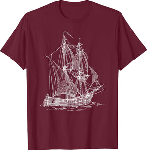 Vintage Sailboat Ship Nautical Yacht Gift travel lovers T-Shirt - T-Shirt | Maroon