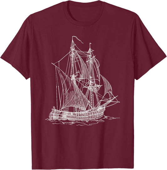 Vintage Sailboat Ship Nautical Yacht Gift travel lovers T-Shirt - T-Shirt | Maroon