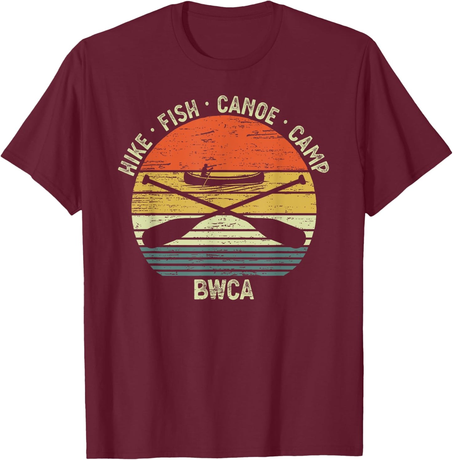 Vintage Canoeing BWCA Outdoor Hike Fish Canoe Camp T-Shirt - T-Shirt | Maroon