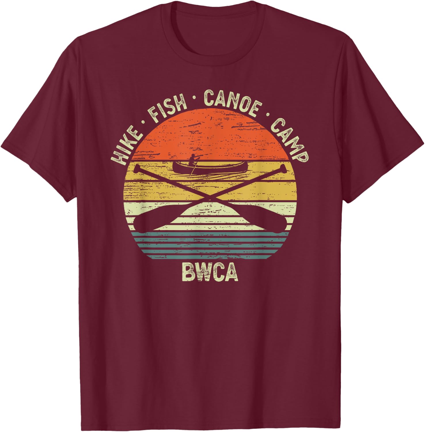 Vintage Canoeing BWCA Outdoor Hike Fish Canoe Camp T-Shirt - T-Shirt | Maroon