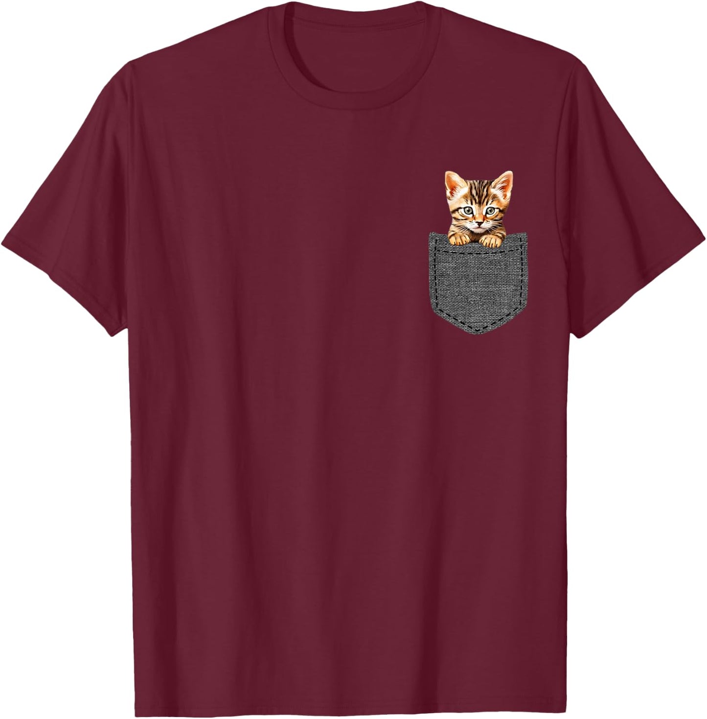 Cat Pocket T-Shirt - T-Shirt | Maroon