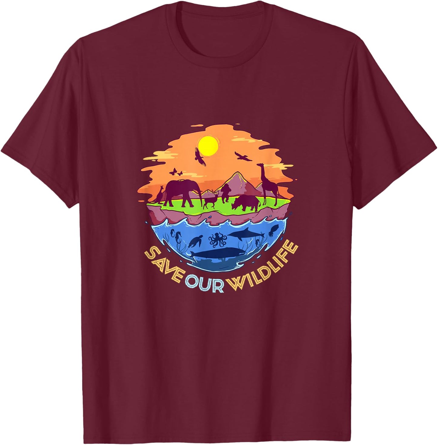 Wowsome! Save our Wildlife – World Wildlife Day , Small, Black T-Shirt - T-Shirt | Maroon