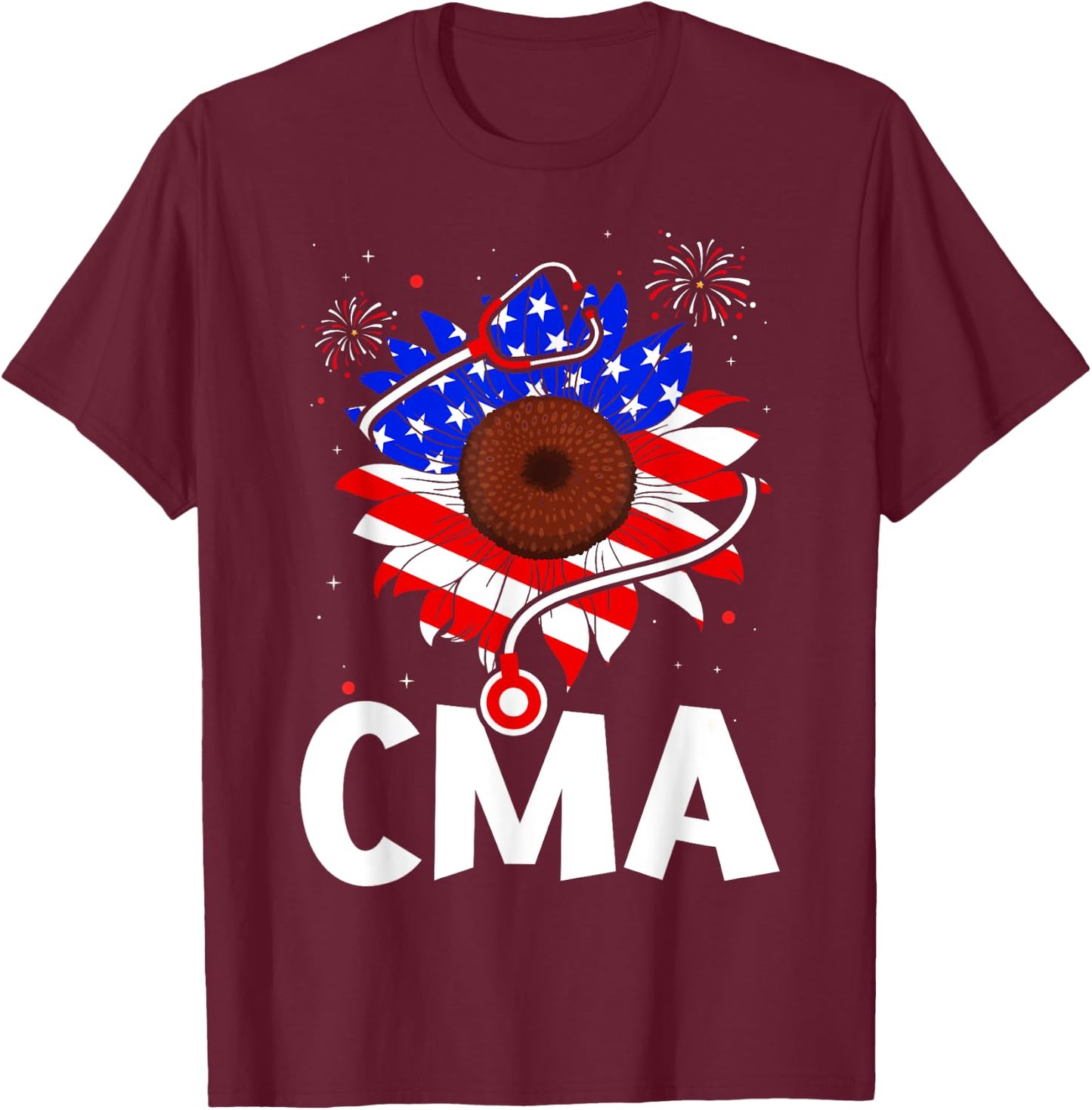 Patriotic Nurse CMA 4th Of July American Flag Sunflower Love Kids Men T-Shirt - T-Shirt | Maroon