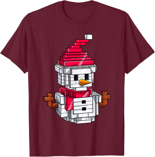Building Brick Christmas Snowman Master Builder Boys Kids T-Shirt - T-Shirt | Maroon