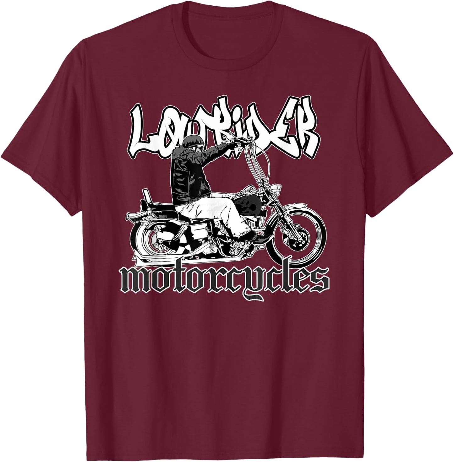 Chicano Biker. Latino Cholo Motorcycles, Vicla Lowrider T-Shirt - T-Shirt | Maroon