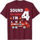 Sound Alarm I'm 4 Fire Truck 4th Birthday Firefighter Kids T-Shirt - T-Shirt | Maroon