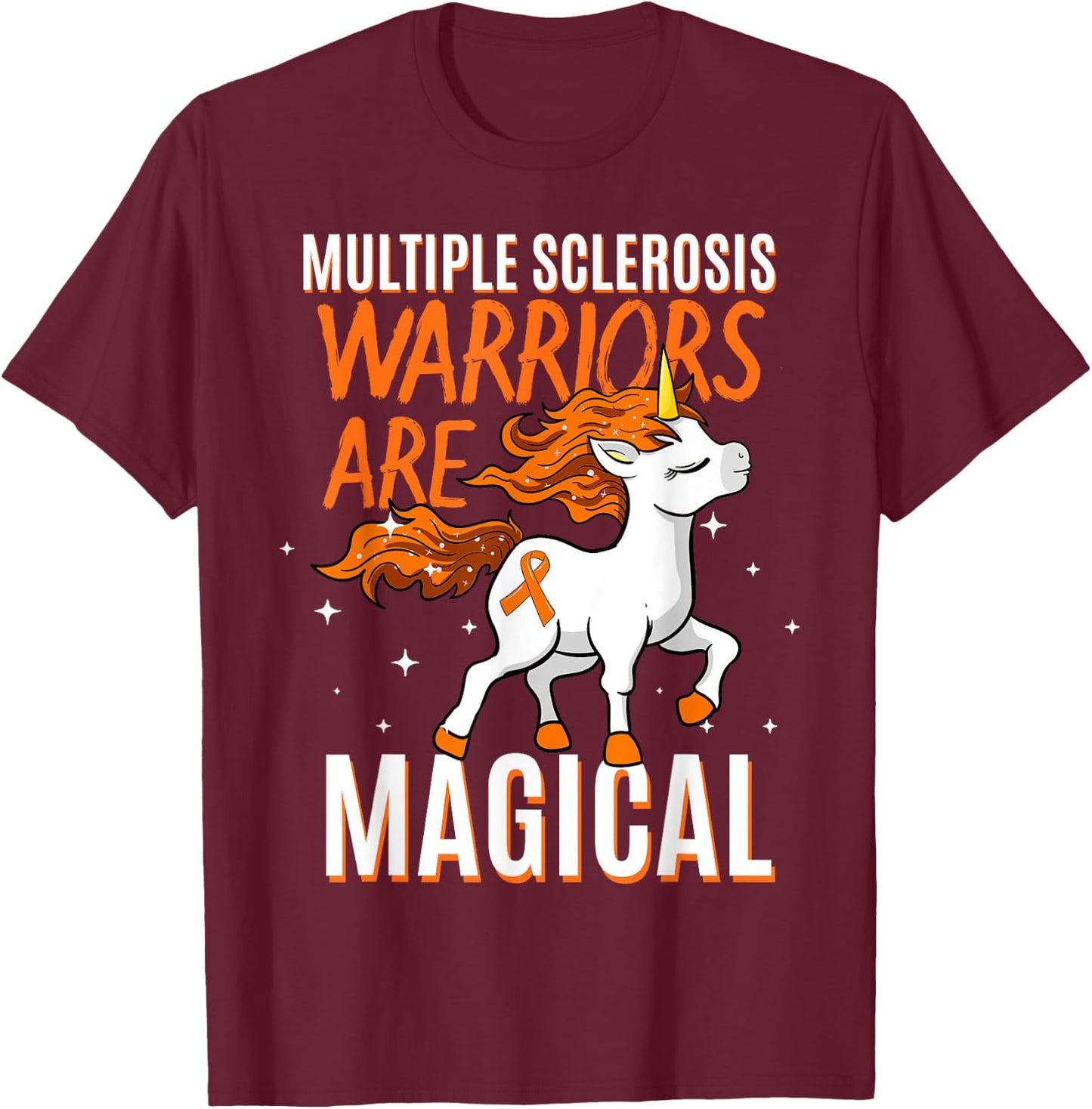 Niedliche Multiple Sklerose Awareness Kleidung Women's Graphic Black Small Classic Fit Short Sleeve Multiple Sclerosis Warriors Are Magical Unicorn Graphic T-Shirt - T-Shirt | Maroon