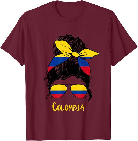 Colombian Girl Bandana Glasses Flag Colors Latina Pride T-Shirt - T-Shirt | Maroon