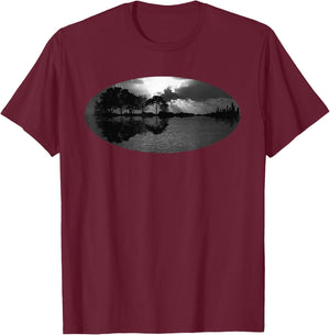Guitar Sunset Sky Trees City Water Reflection Special Design T-Shirt - T-Shirt | Maroon