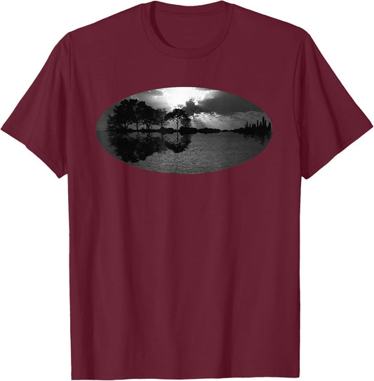 Guitar Sunset Sky Trees City Water Reflection Special Design T-Shirt - T-Shirt | Maroon