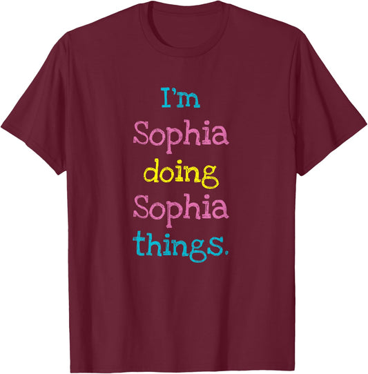 Sophia Cute Personalized Text Kid's Top for Girls T-Shirt - T-Shirt | Maroon