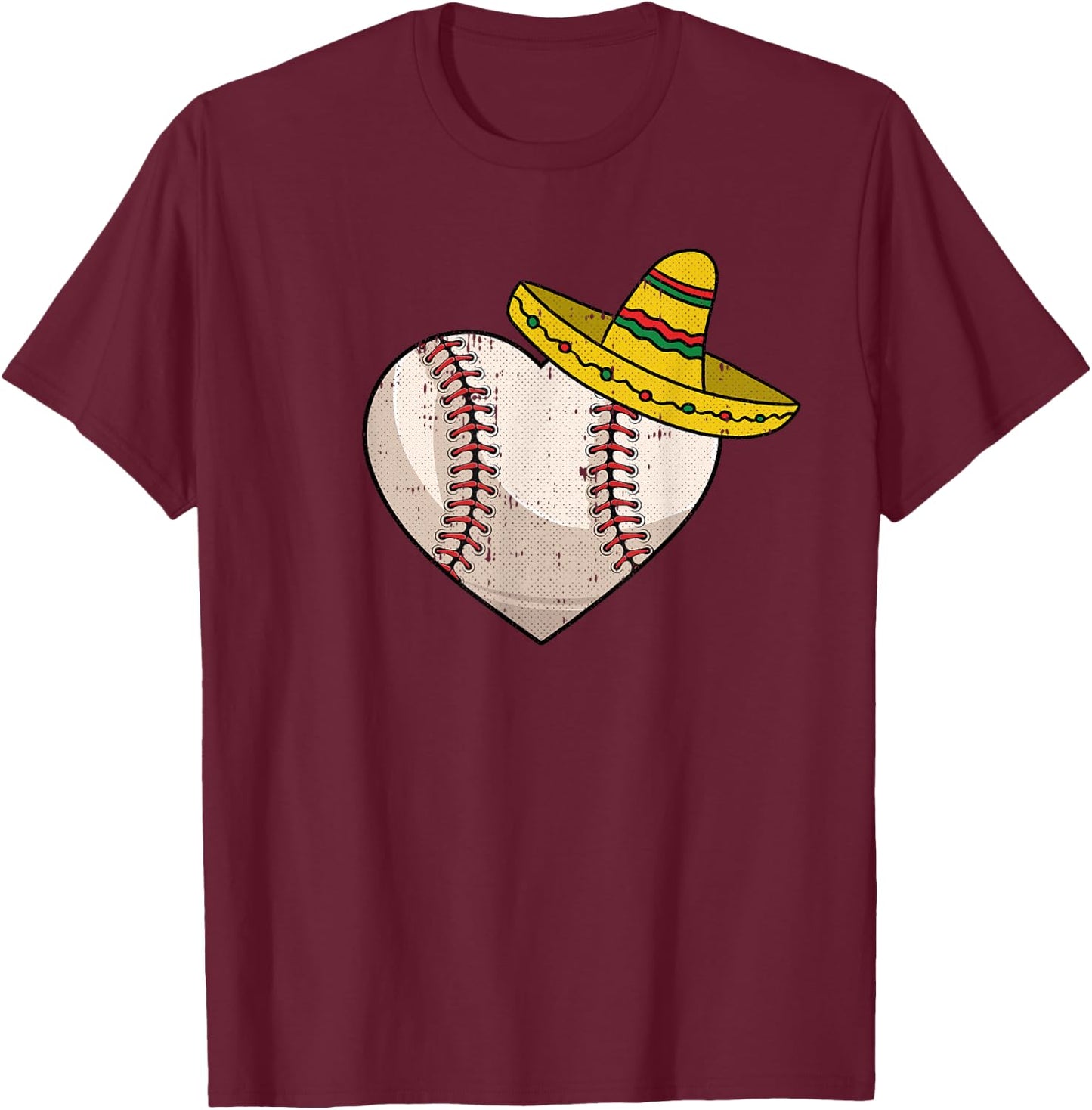 Baseball Heart Cinco De Mayo Funny Sport Sombrero Mexican T-Shirt - T-Shirt | Maroon