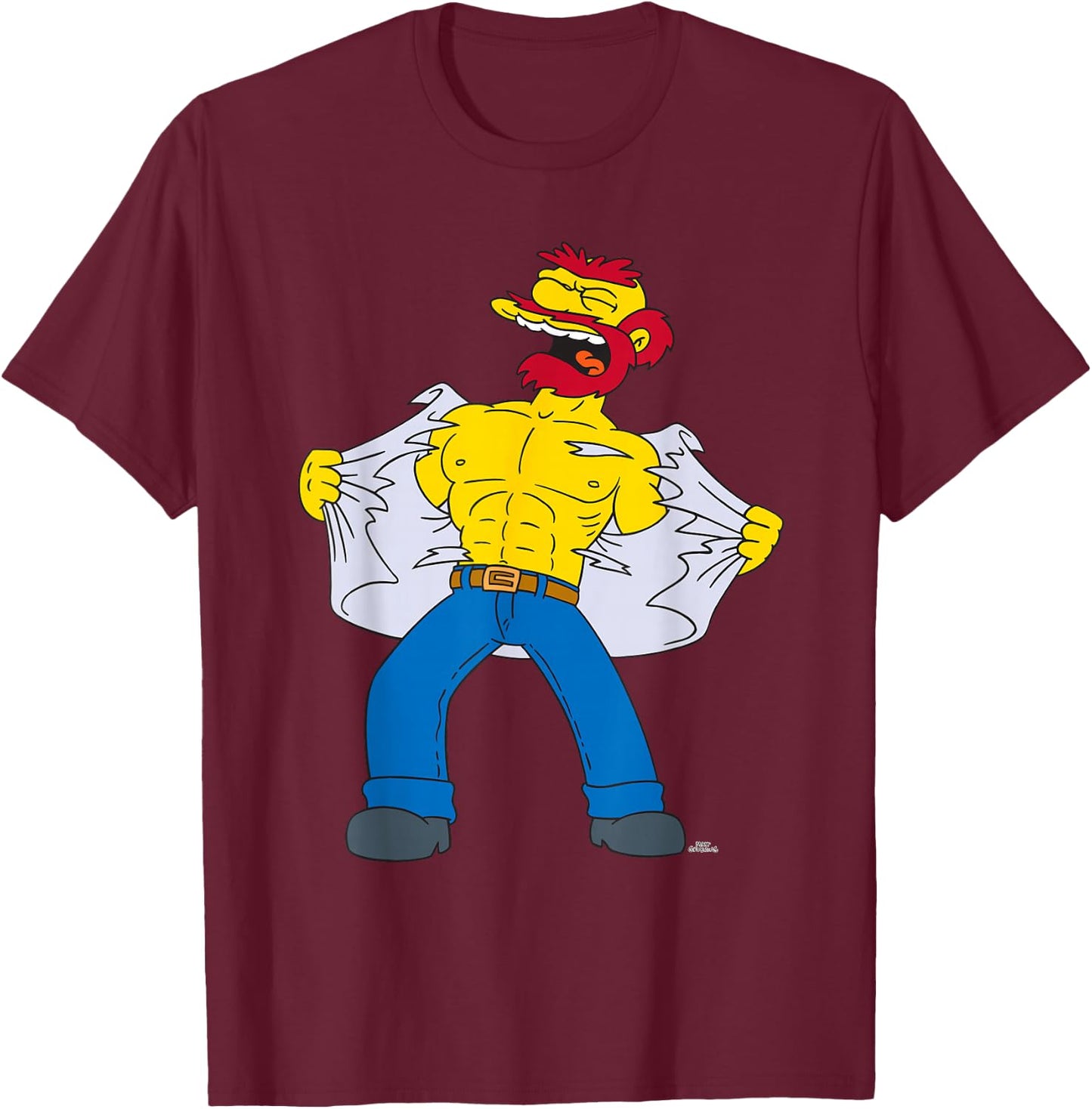The Simpsons Groundskeeper Willie Tears Off Shirt T-Shirt - T-Shirt | Maroon