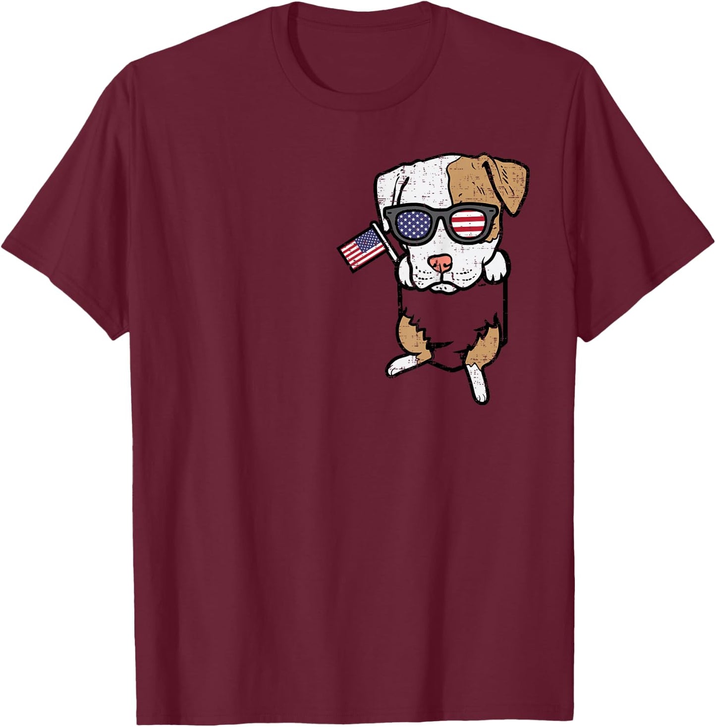 Pitbull Pocket Cute Pit American USA 4th Of July Fourth Dog T-Shirt - T-Shirt | Maroon