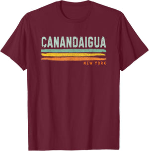 Vintage Stripes Canandaigua NY T-Shirt - T-Shirt | Maroon