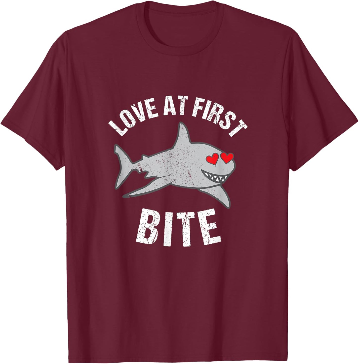 Shark Valentines Boys Funny Love At First Bite Girls T-Shirt - T-Shirt | Maroon