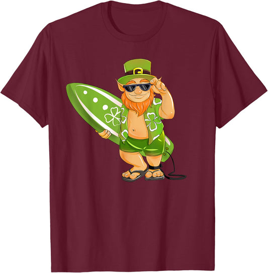 Surfing Leprechaun Hawaiian Surfing St Patricks Day Hawaii T-Shirt - T-Shirt | Maroon