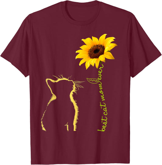 Best Cat Mom Ever Sunflower Mother's Day for Cat Lover T-Shirt - T-Shirt | Maroon