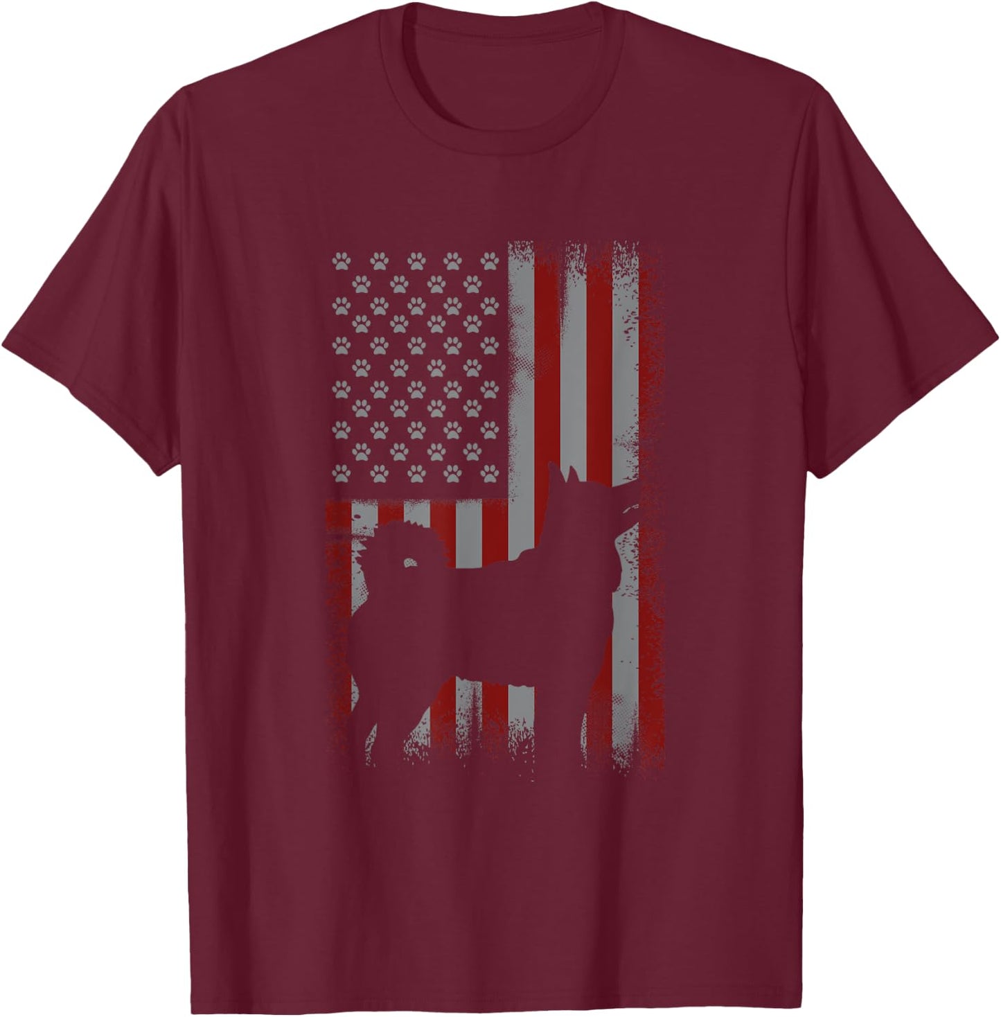 Patriotic American Flag Siberian Husky Lover Gift Men T-Shirt - T-Shirt | Maroon