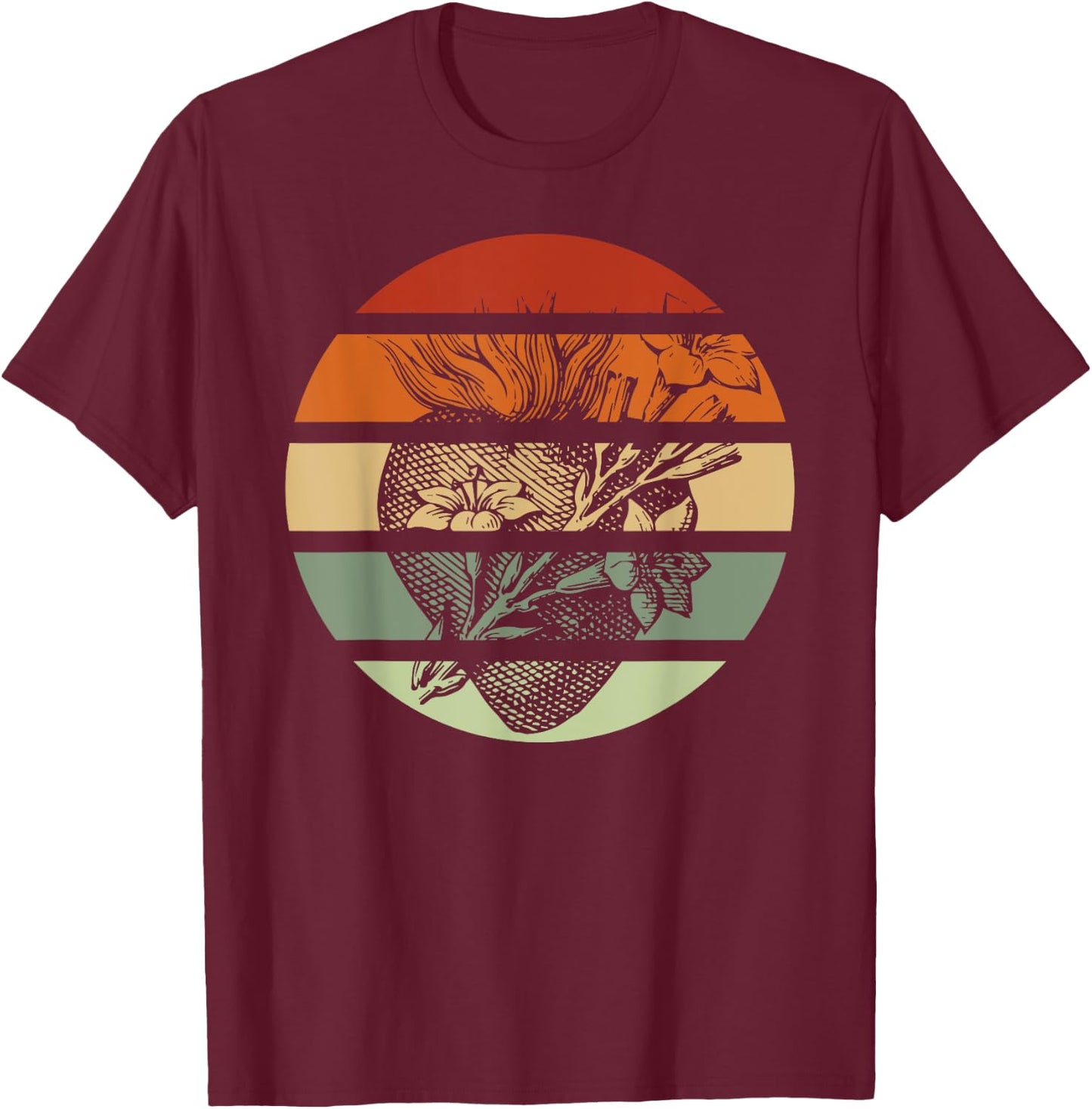 Most Chaste Heart of St Joseph Retro Sunset Catholic Teens T-Shirt - T-Shirt | Maroon