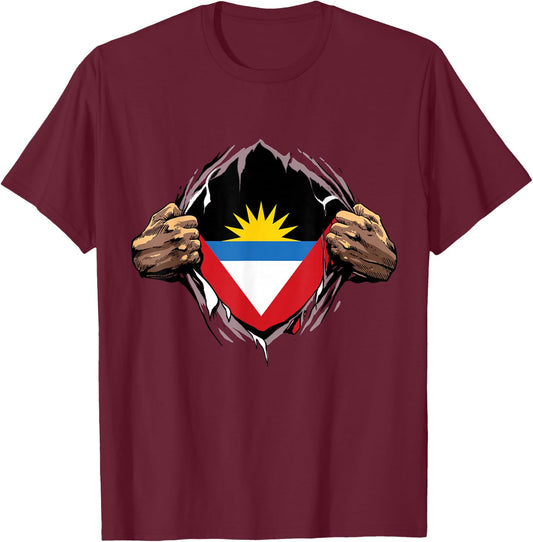 Antigua and Barbuda Shirt Super Antigua Flag Antiguan Roots T-Shirt - T-Shirt | Maroon