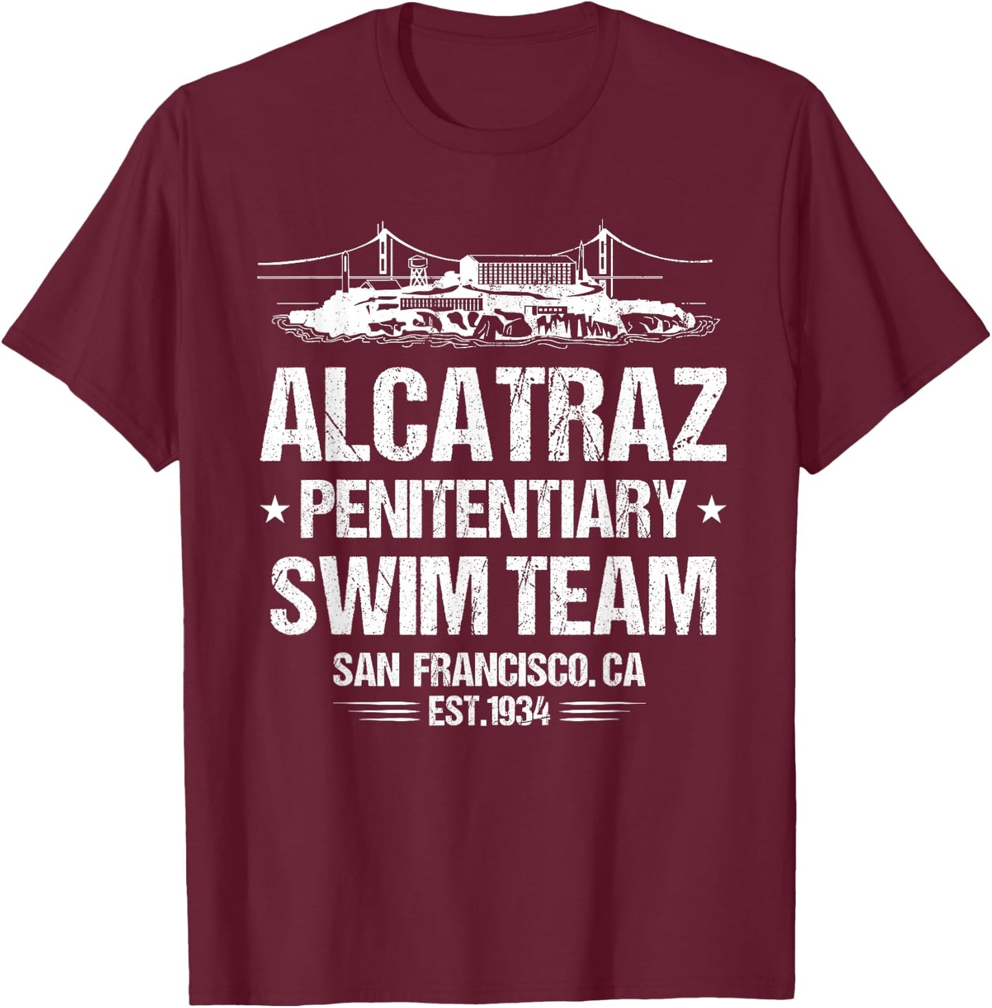 Alcatraz Penitentiary Swim Team T-Shirt - T-Shirt | Maroon