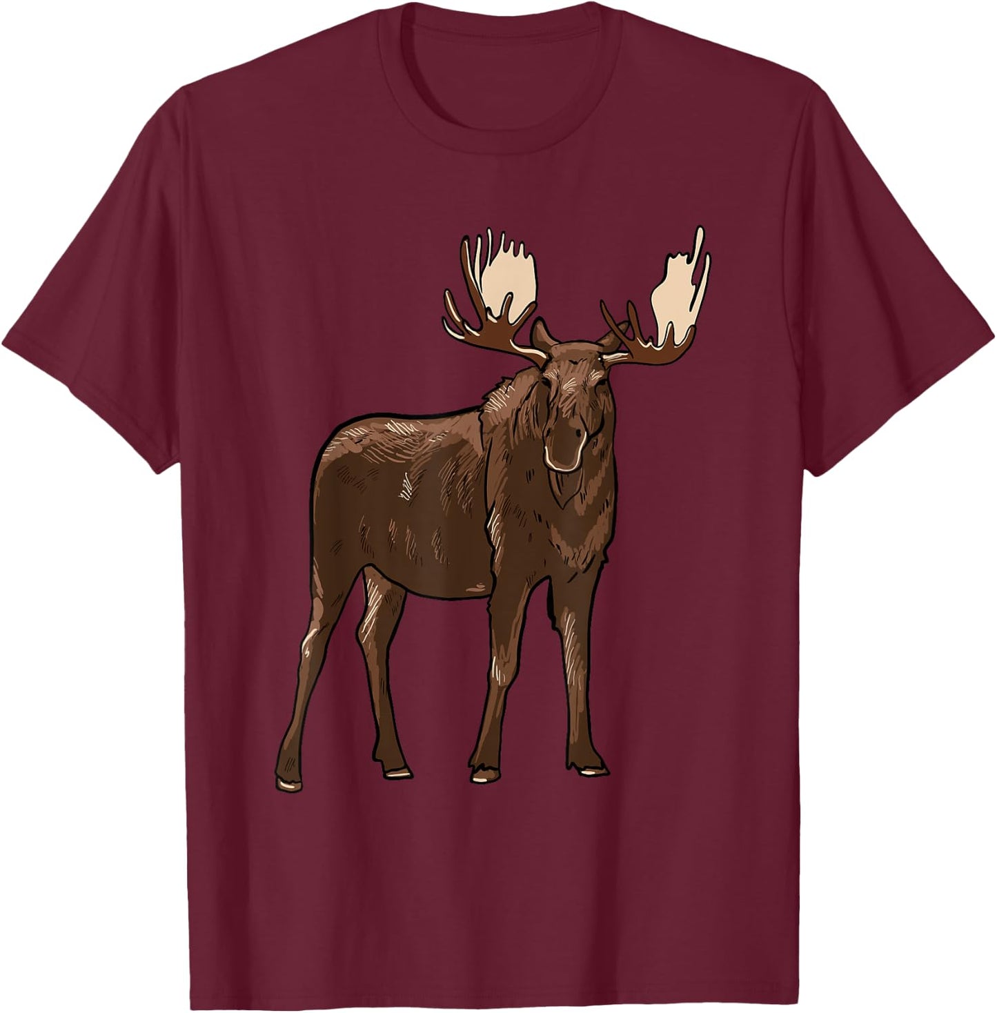 Moose Illustration Moose Lover Art T-Shirt - T-Shirt | Maroon