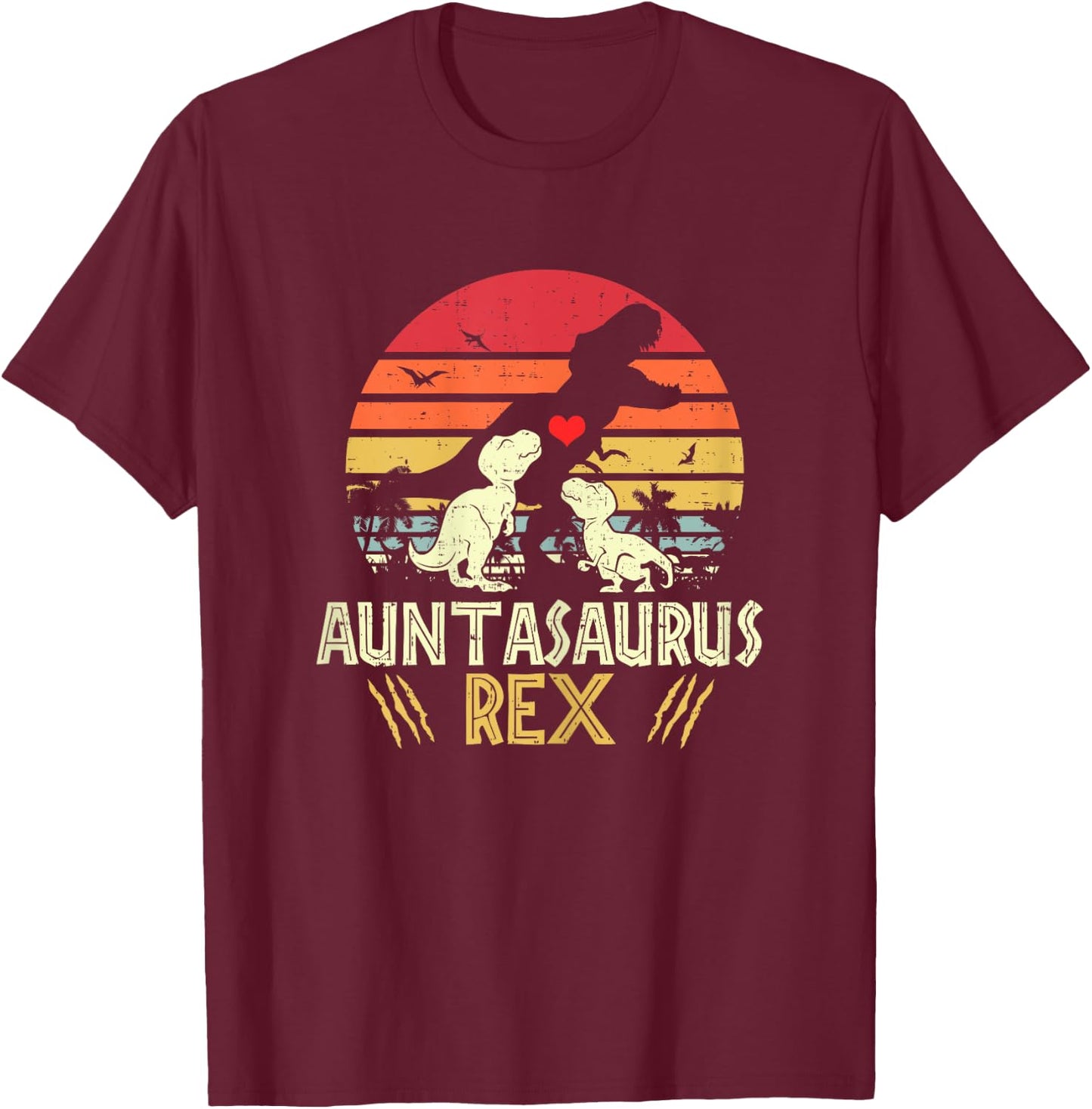 Auntasaurus Rex Vintage Dinosaur Auntiesaurus T-Shirt - T-Shirt | Maroon