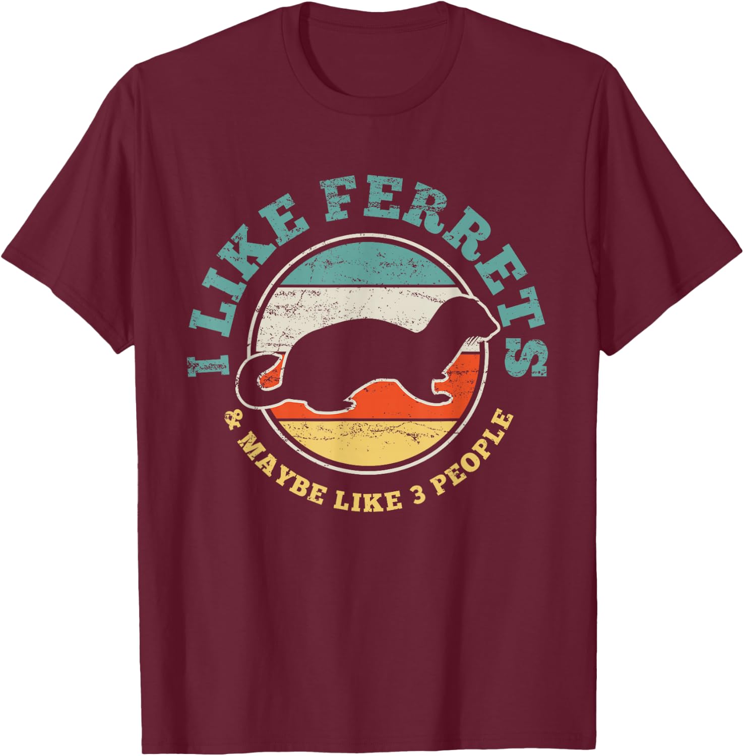 Funny Vintage Ferret Gift T-Shirt - T-Shirt | Maroon