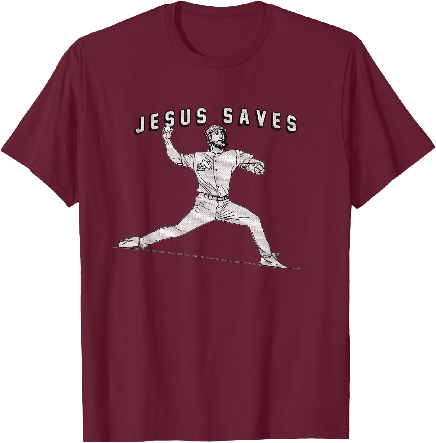 Jesus Saves - Baseball Pitcher - Funny Jesus T-Shirt - T-Shirt | Maroon