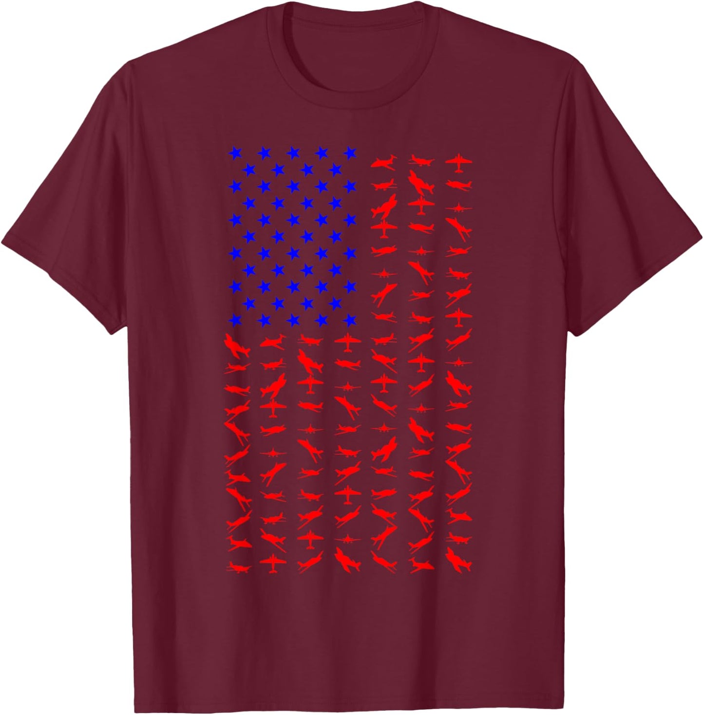 Airplane US Flag American Independence Day 4th Of July T-Shirt - T-Shirt | Maroon