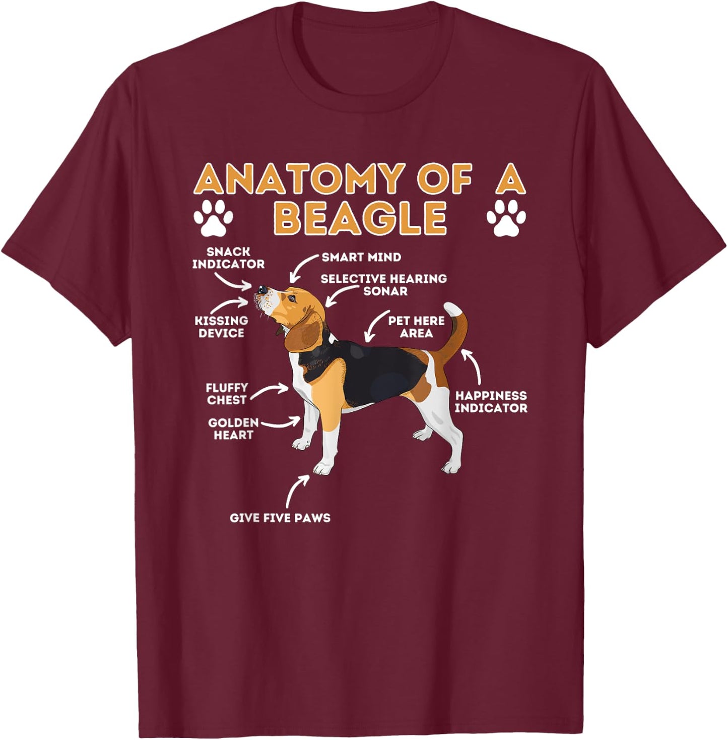 Anatomy Of A Beagle - Funny Beagle Dog Lover Pet Owner T-Shirt - T-Shirt | Maroon