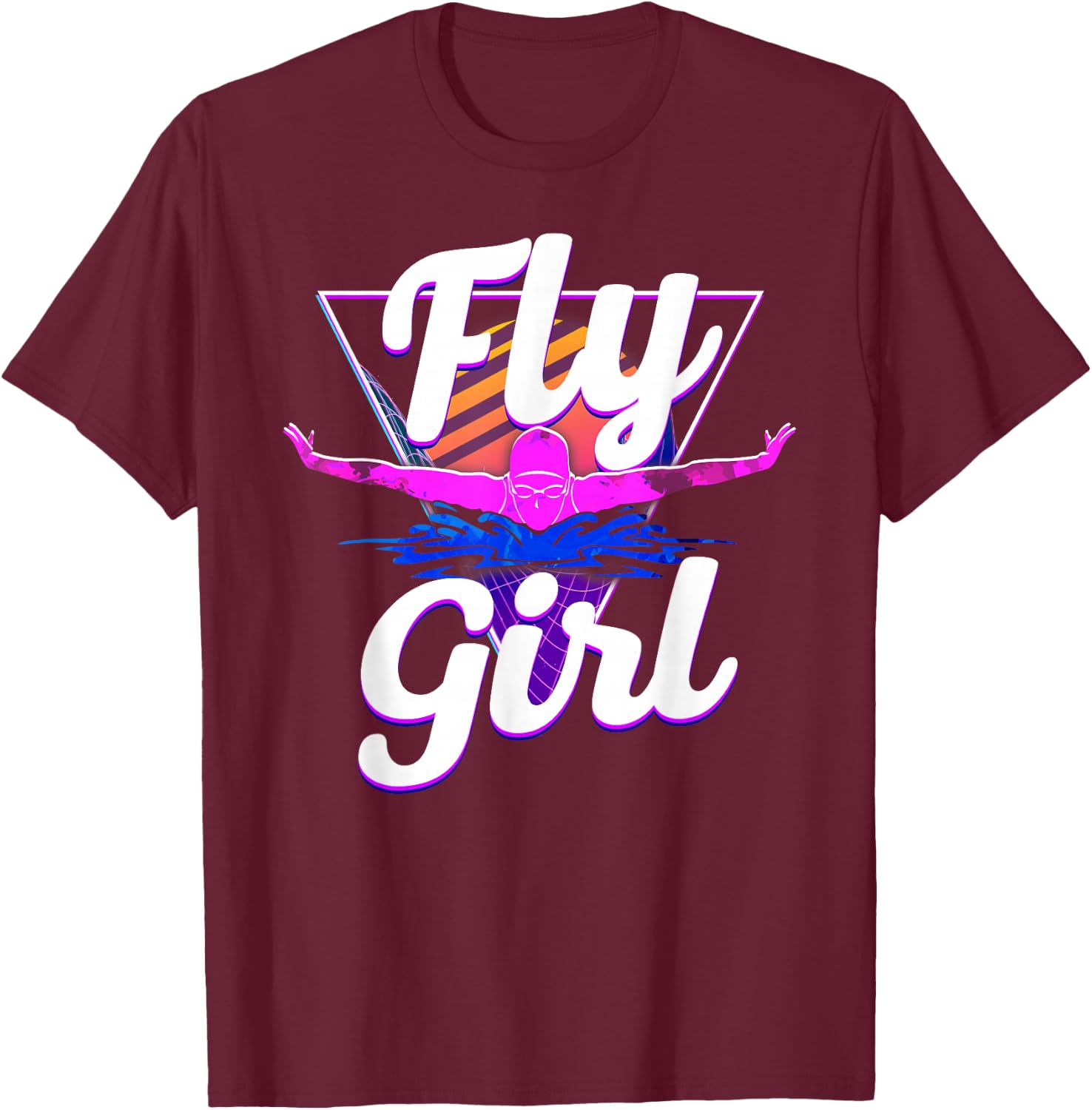 Swimmer Swim Fly Girl Butterfly Swimming 80'S Vaporwave T-Shirt - T-Shirt | Maroon