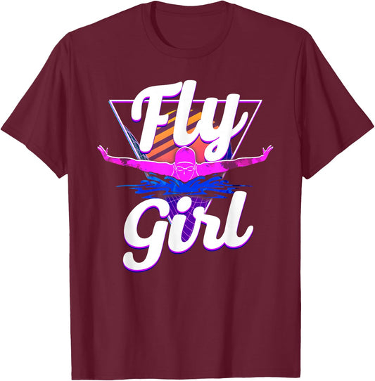 Swimmer Swim Fly Girl Butterfly Swimming 80'S Vaporwave T-Shirt - T-Shirt | Maroon