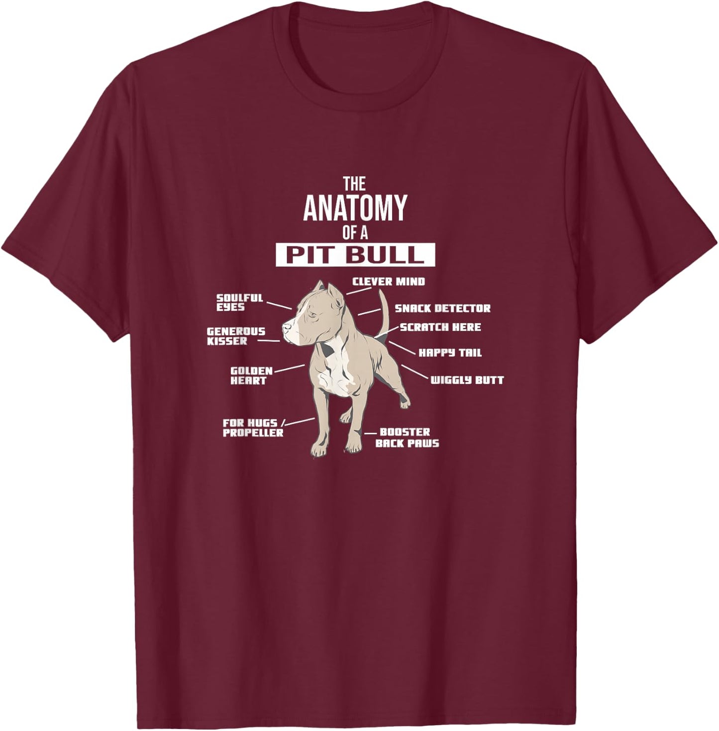 Anatomy of A Pitbull Hound Breed Dog Pet Lover Gift T-Shirt - T-Shirt | Maroon