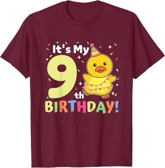 9th Birthday Duck For Children Nine Years Old T-Shirt - T-Shirt | Maroon