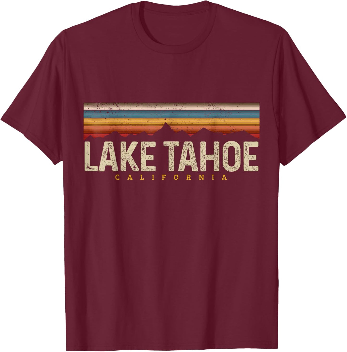 Lake Tahoe Vintage Mountains Hiking Camping Retro California T-Shirt - T-Shirt | Maroon