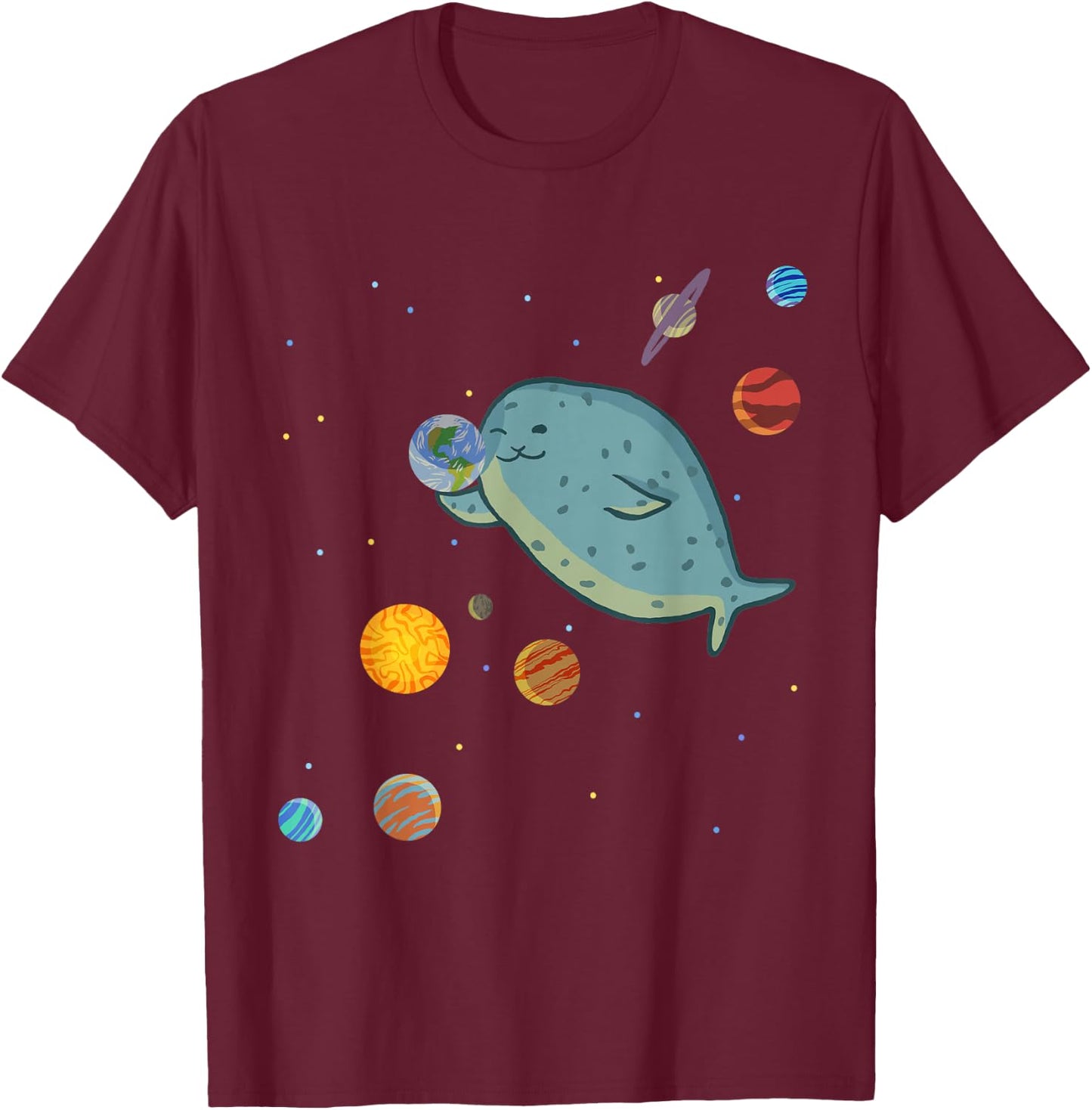 Space Seal Exploring the Planets, Stars, and Solar System T-Shirt - T-Shirt | Maroon