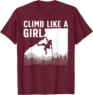 Cool Rock Climbing Girls Mountain Rock Climbers T-Shirt - T-Shirt | Maroon