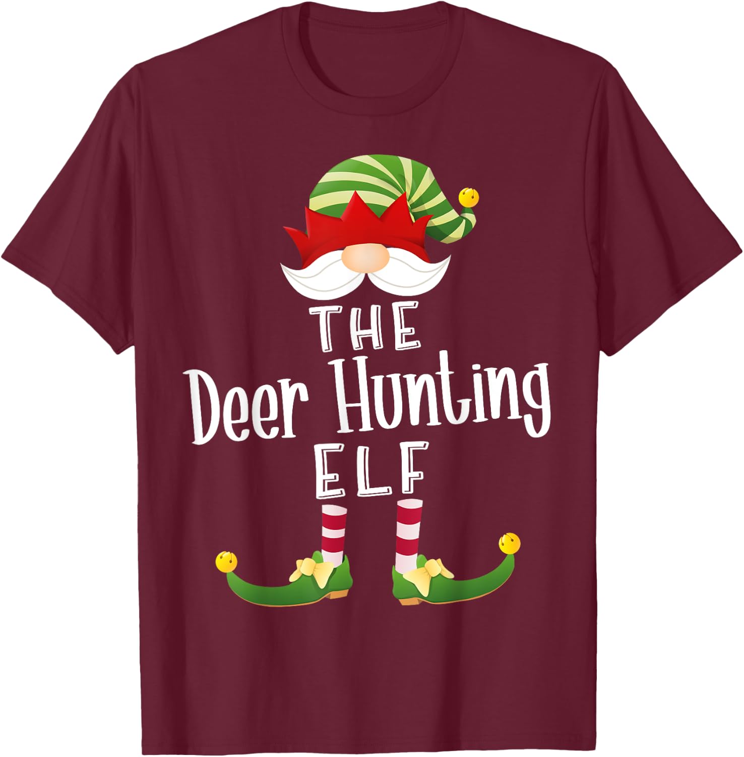 Deer Hunting Elf Group Christmas Funny Pajama Party T-Shirt - T-Shirt | Maroon