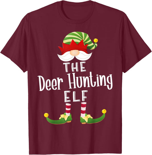Deer Hunting Elf Group Christmas Funny Pajama Party T-Shirt - T-Shirt | Maroon