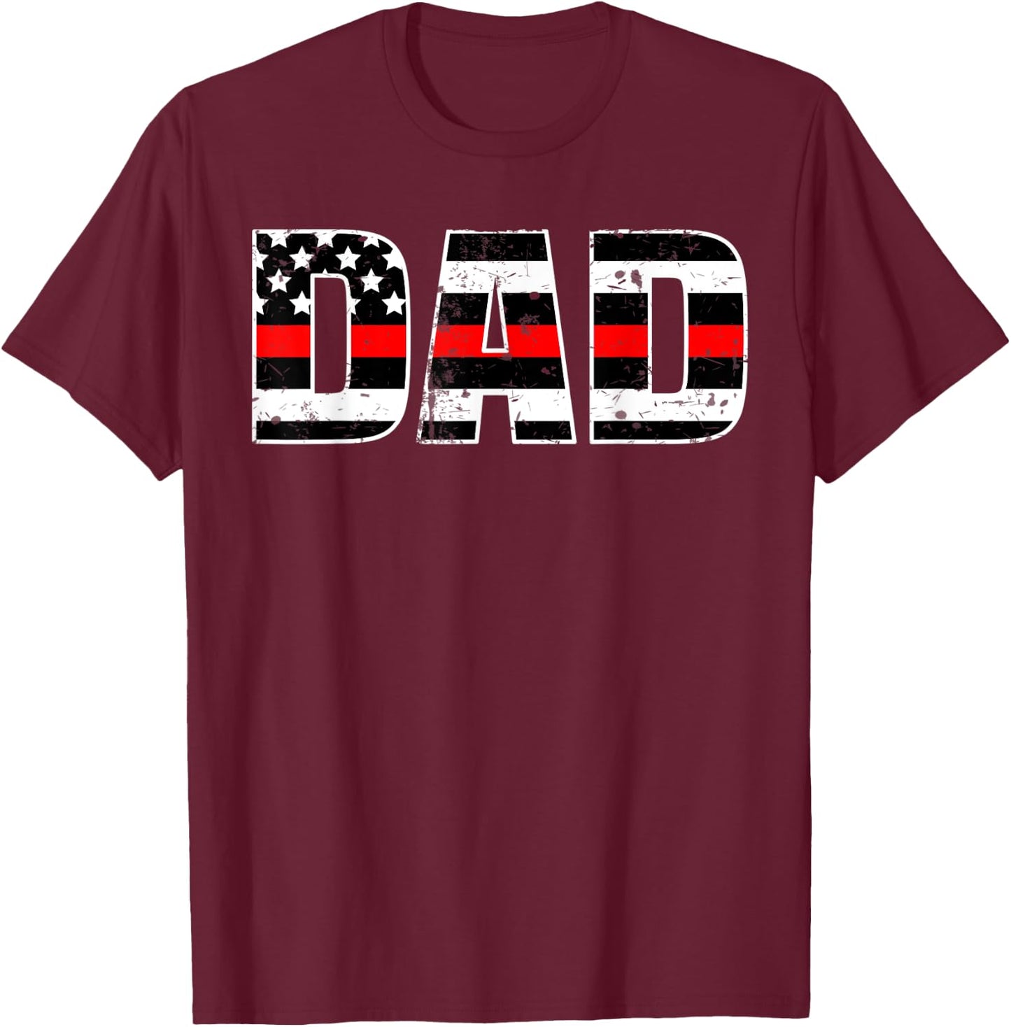 Firefighter Dad Shirt Thin Line In Red Daddy Father Shirt T-Shirt - T-Shirt | Maroon