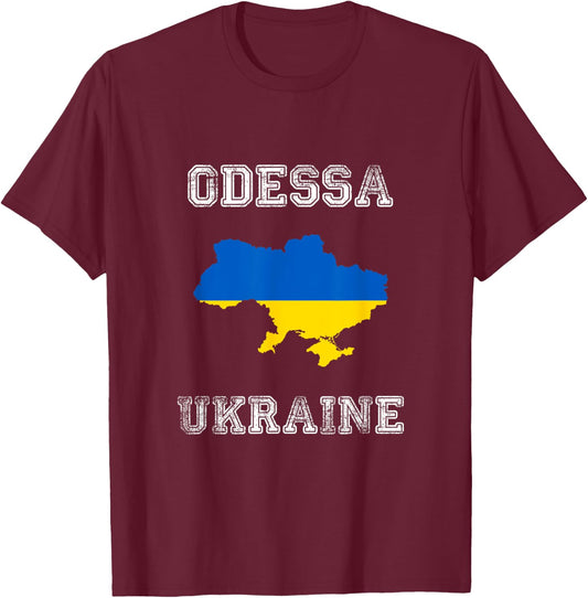 Retro Odessa Ukraine Distressed Ukraine Flag T-Shirt - T-Shirt | Maroon